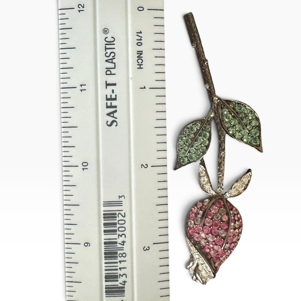 Vintage Kjl Kenneth Jay Lane Rose Brooch Pink Gre… - image 3